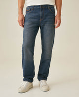 Mens Jeans Slim Fit Mid Rise Dark Wash Recycled Cotton Viscose Polyester Elastane  Embroidered - Blue 63_331H141_AZU194052_0