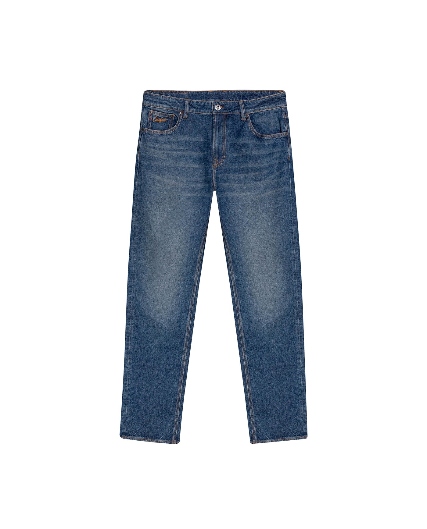 Mens Jeans Slim Fit Mid Rise Dark Wash Recycled Cotton Viscose Polyester Elastane  Embroidered - Blue 63_331H141_AZU194052_3