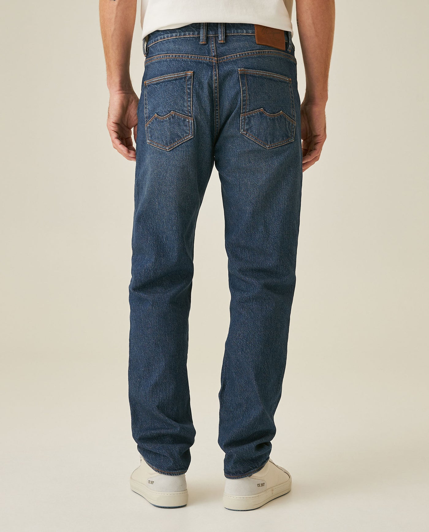 Mens Jeans Slim Fit Mid Rise Dark Wash Recycled Cotton Viscose Polyester Elastane  Embroidered - Blue 63_331H141_AZU194052_6