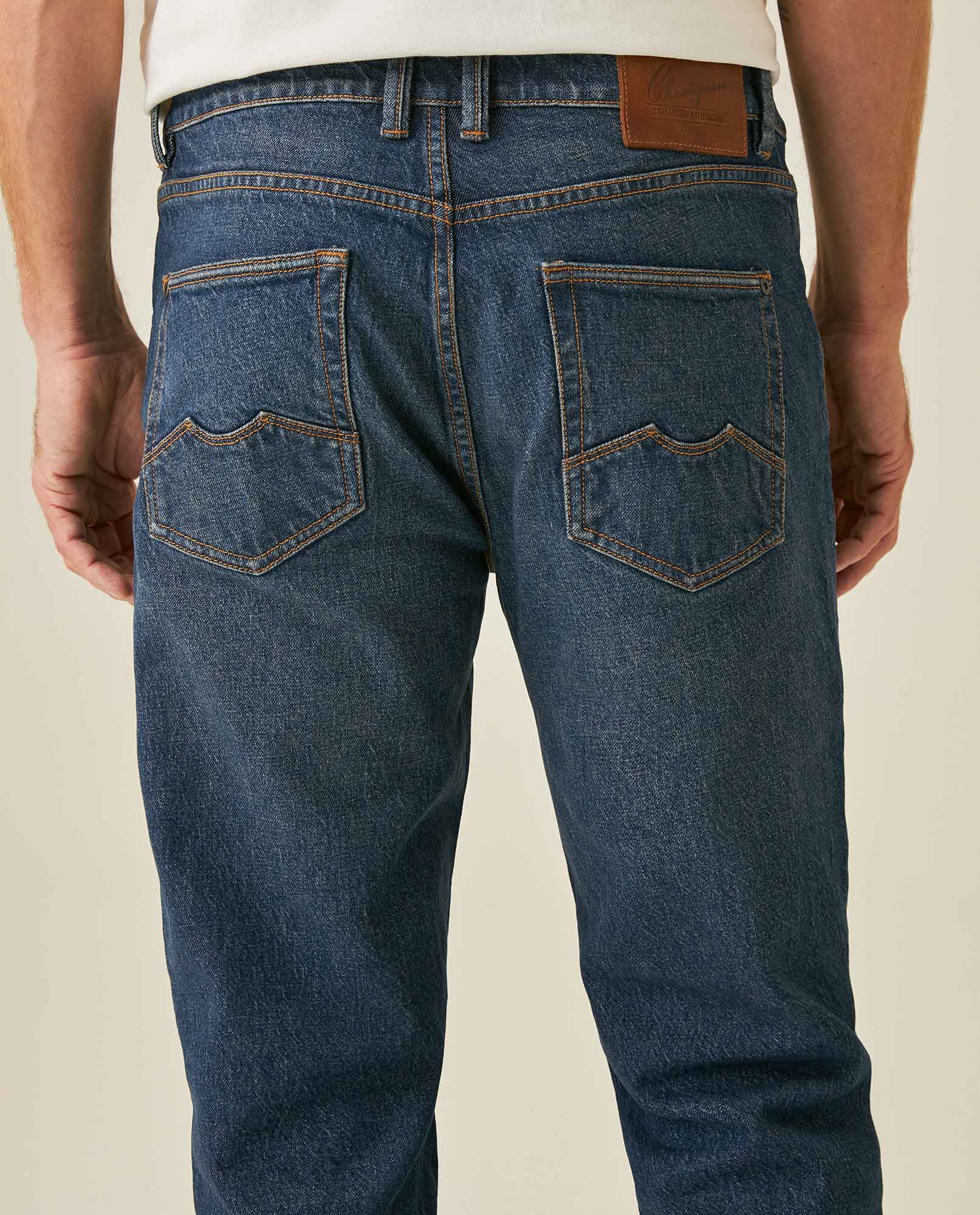 Mens Jeans Slim Fit Mid Rise Dark Wash Recycled Cotton Viscose Polyester Elastane  Embroidered - Blue 63_331H141_AZU194052_7