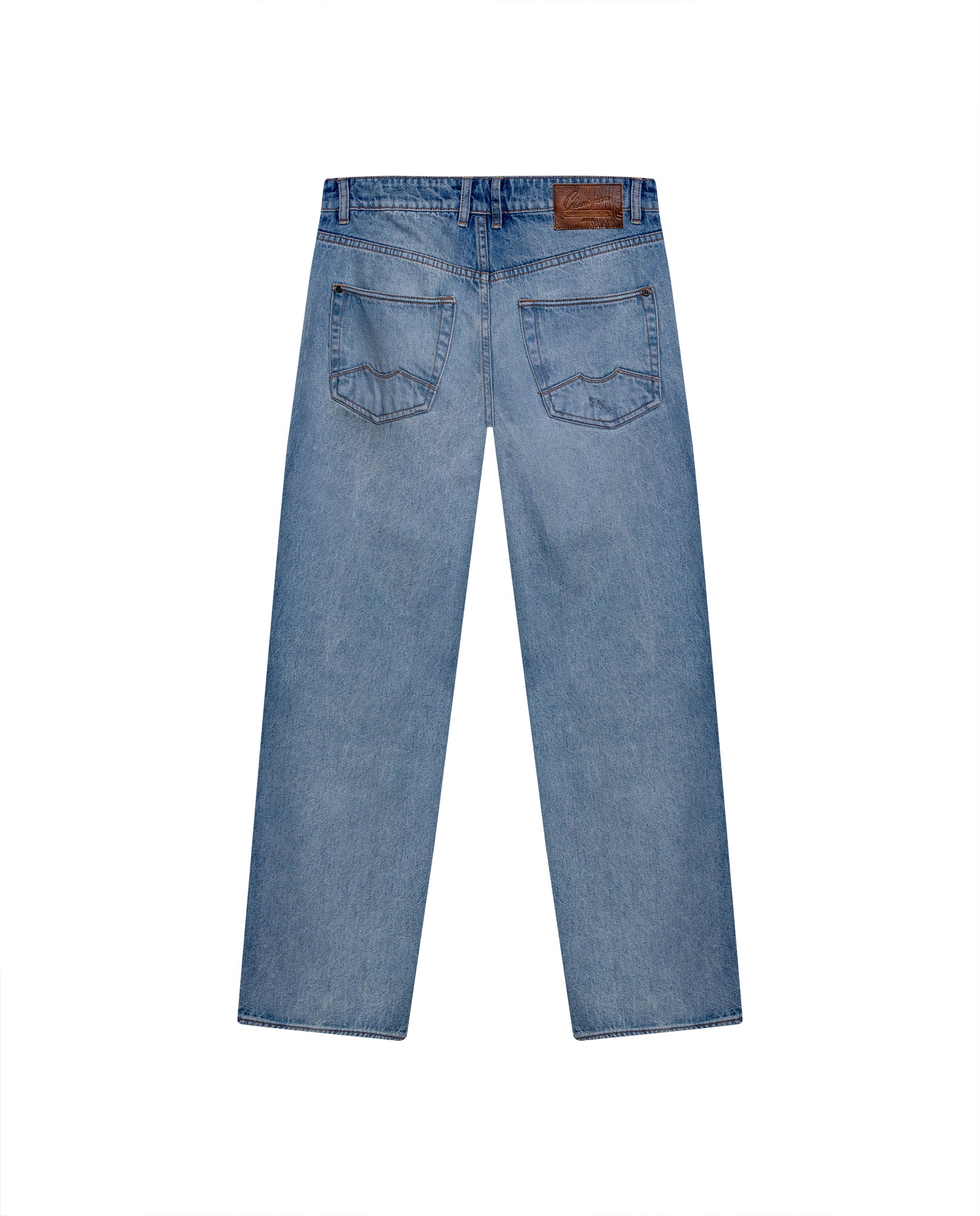 Mens Jeans Relaxed Fit High Rise Light Wash Cotton Non Stretch  Watch Pocket Loops - Blue 63_331H143_AZU154020_5