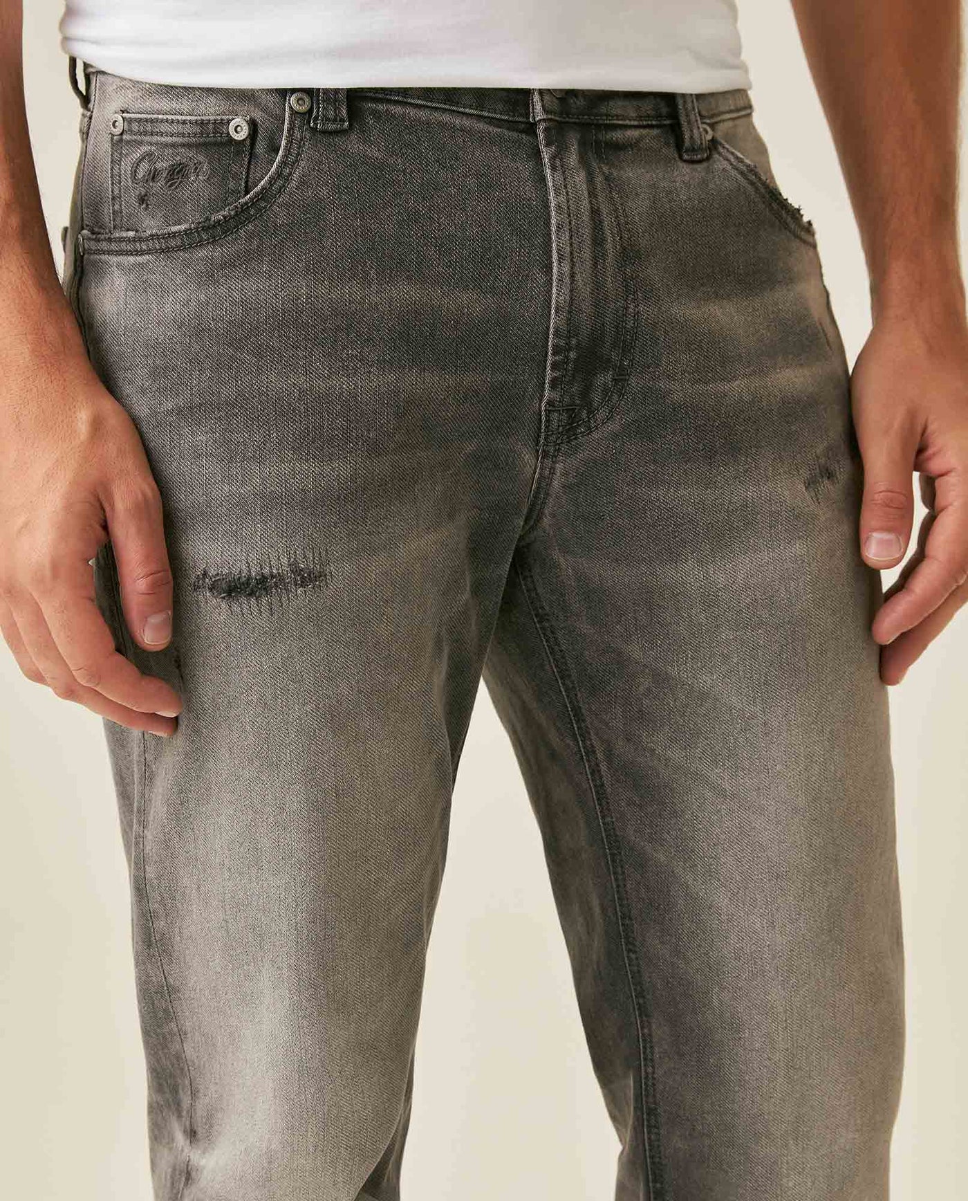 Mens Heritage Jeans Slim Fit Mid Rise Gray Wash Comfort Fabric Trucker Set Embroidered Logo - Gray 63_331H451_GRI194305_5