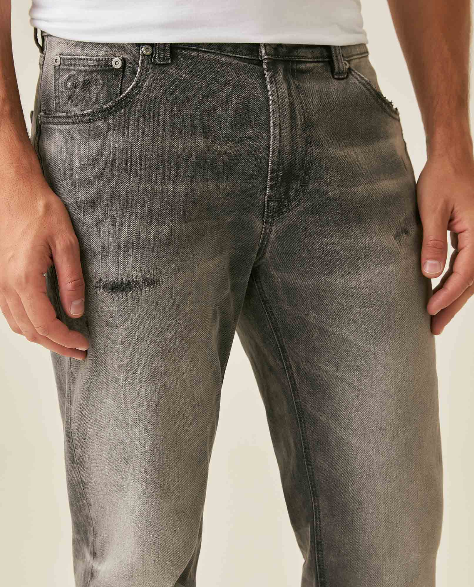 Mens Heritage Jeans Slim Fit Mid Rise Gray Wash Comfort Fabric Trucker Set Embroidered Logo - Gray 63_331H451_GRI194305_5