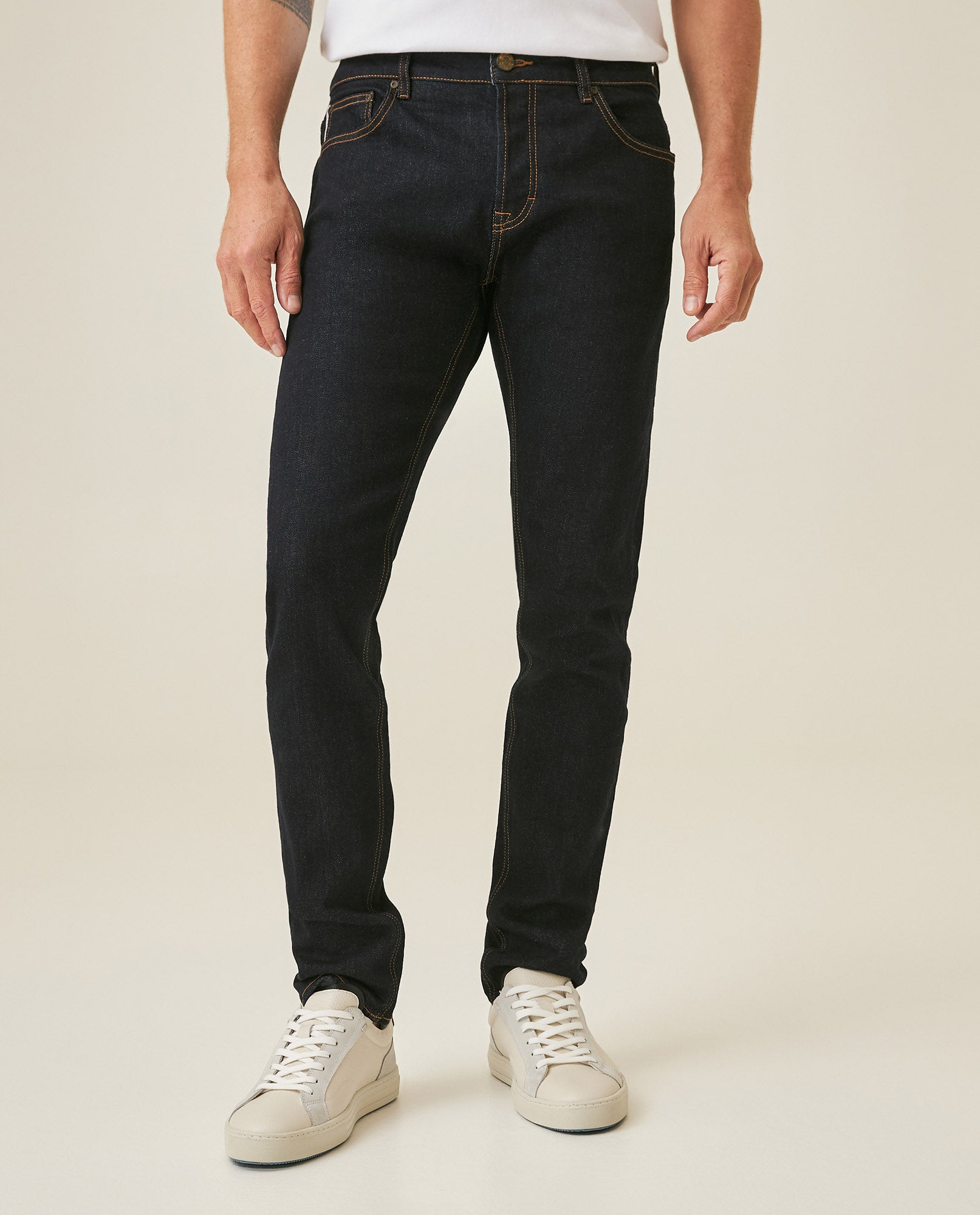 Mens Heritage Jeans Skinny Fit Low Rise Ultra Dark Wash Cotton Elastomer Selvedge Clean Premium - Blue 63_331H452_AZU193924_0