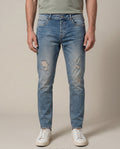 Mens Heritage Jeans Skinny Fit Low Rise Medium Wash Cotton Polyester Elastane Vintage Distressed Repairs - Blue 63_331H453_AZU154020_0
