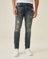 Mens Heritage Jeans Skinny Fit Low Rise Dark Wash Cotton Polyester Elastane Functional Side Pocket - Blue 63_331H454_AZU184140_0