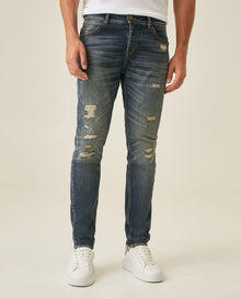 Mens Heritage Jeans Skinny Fit Low Rise Dark Wash Cotton Polyester Elastane Functional Side Pocket - Blue 63_331H454_AZU184140_0