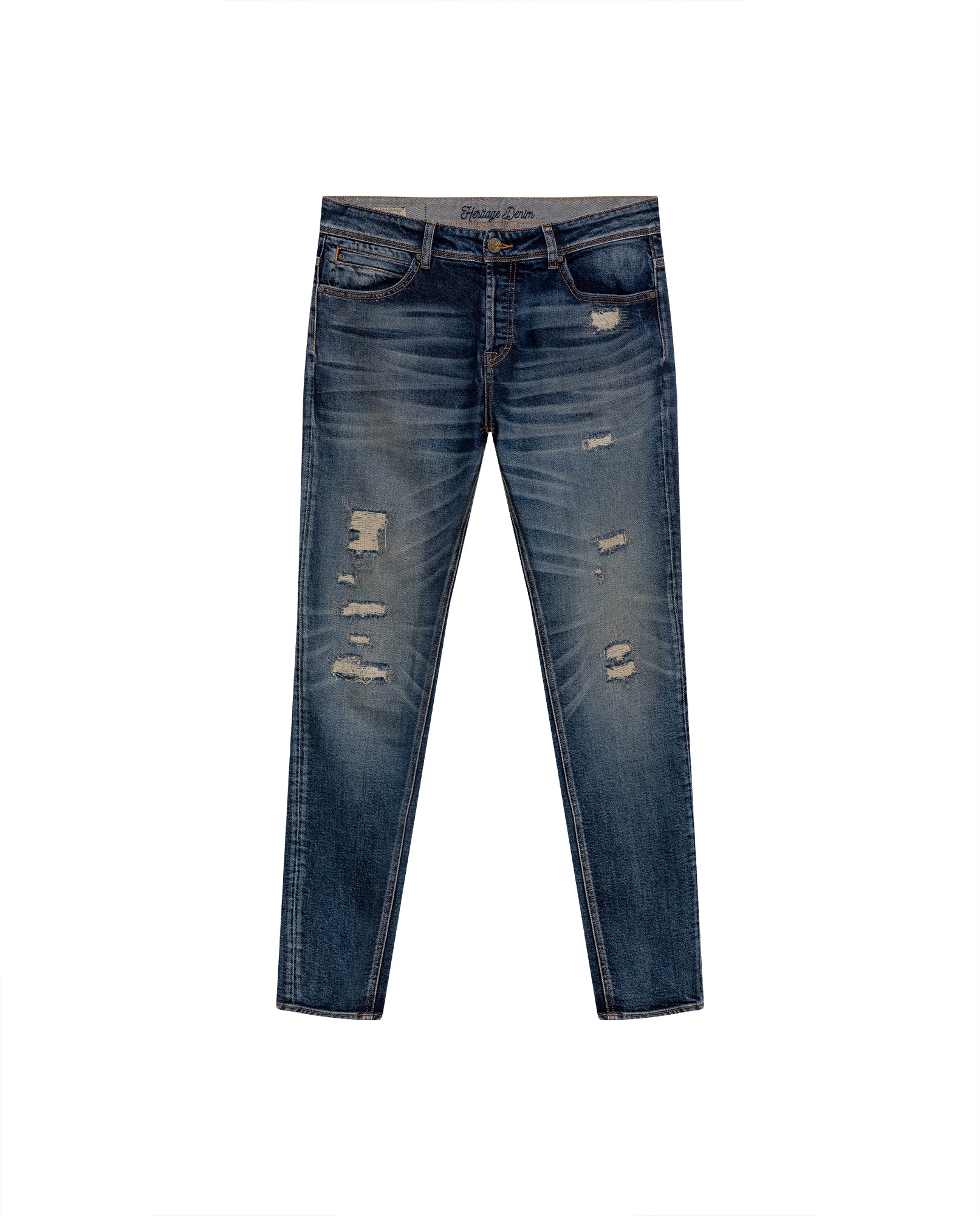 Mens Heritage Jeans Skinny Fit Low Rise Dark Wash Cotton Polyester Elastane Functional Side Pocket - Blue 63_331H454_AZU184140_3