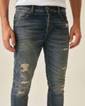Mens Heritage Jeans Skinny Fit Low Rise Dark Wash Cotton Polyester Elastane Functional Side Pocket - Blue 63_331H454_AZU184140_5