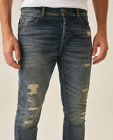 Mens Heritage Jeans Skinny Fit Low Rise Dark Wash Cotton Polyester Elastane Functional Side Pocket - Blue 63_331H454_AZU184140_5