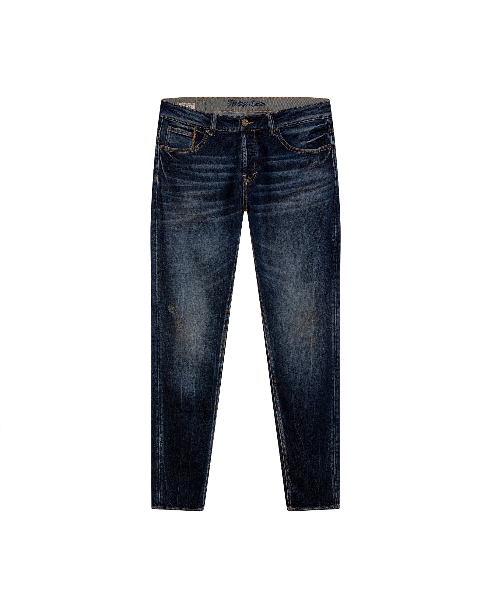 Mens Heritage Jeans Super Slim Fit Low Rise Ultra Dark Wash Cotton Polyester Elastane Subtle Distressing - Blue 63_331H455_AZU194052_3