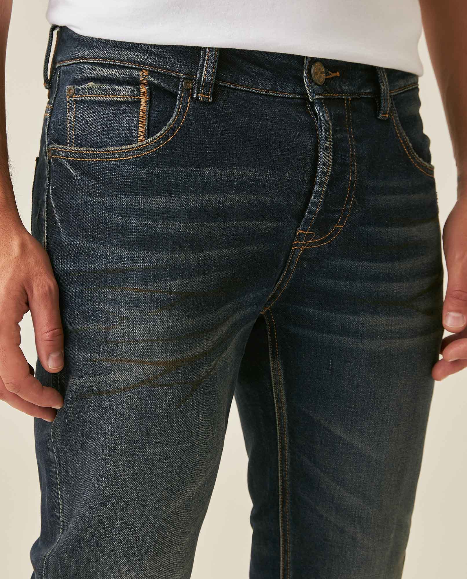 Mens Heritage Jeans Super Slim Fit Low Rise Ultra Dark Wash Cotton Polyester Elastane Subtle Distressing - Blue 63_331H455_AZU194052_5