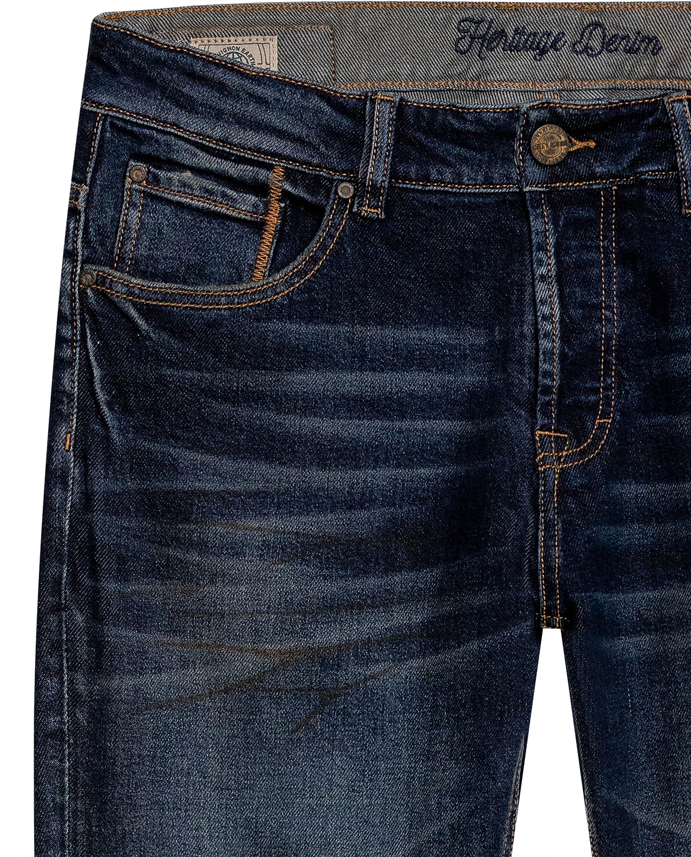 Mens Heritage Jeans Super Slim Fit Low Rise Ultra Dark Wash Cotton Polyester Elastane Subtle Distressing - Blue 63_331H455_AZU194052_8