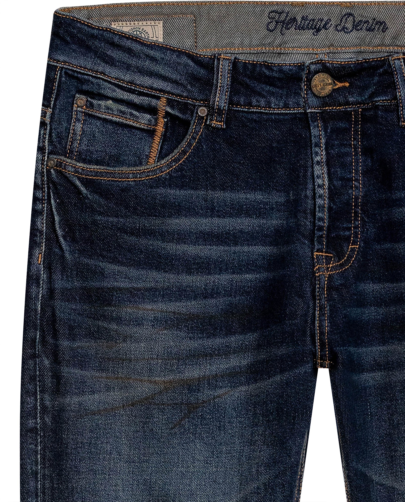 Mens Heritage Jeans Super Slim Fit Low Rise Ultra Dark Wash Cotton Polyester Elastane Subtle Distressing - Blue 63_331H455_AZU194052_8