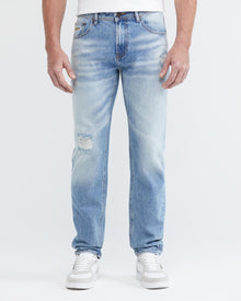 JEAN TAILLE MI-HAUTE COUPE DROITE DÉLAVÉ CLAIR