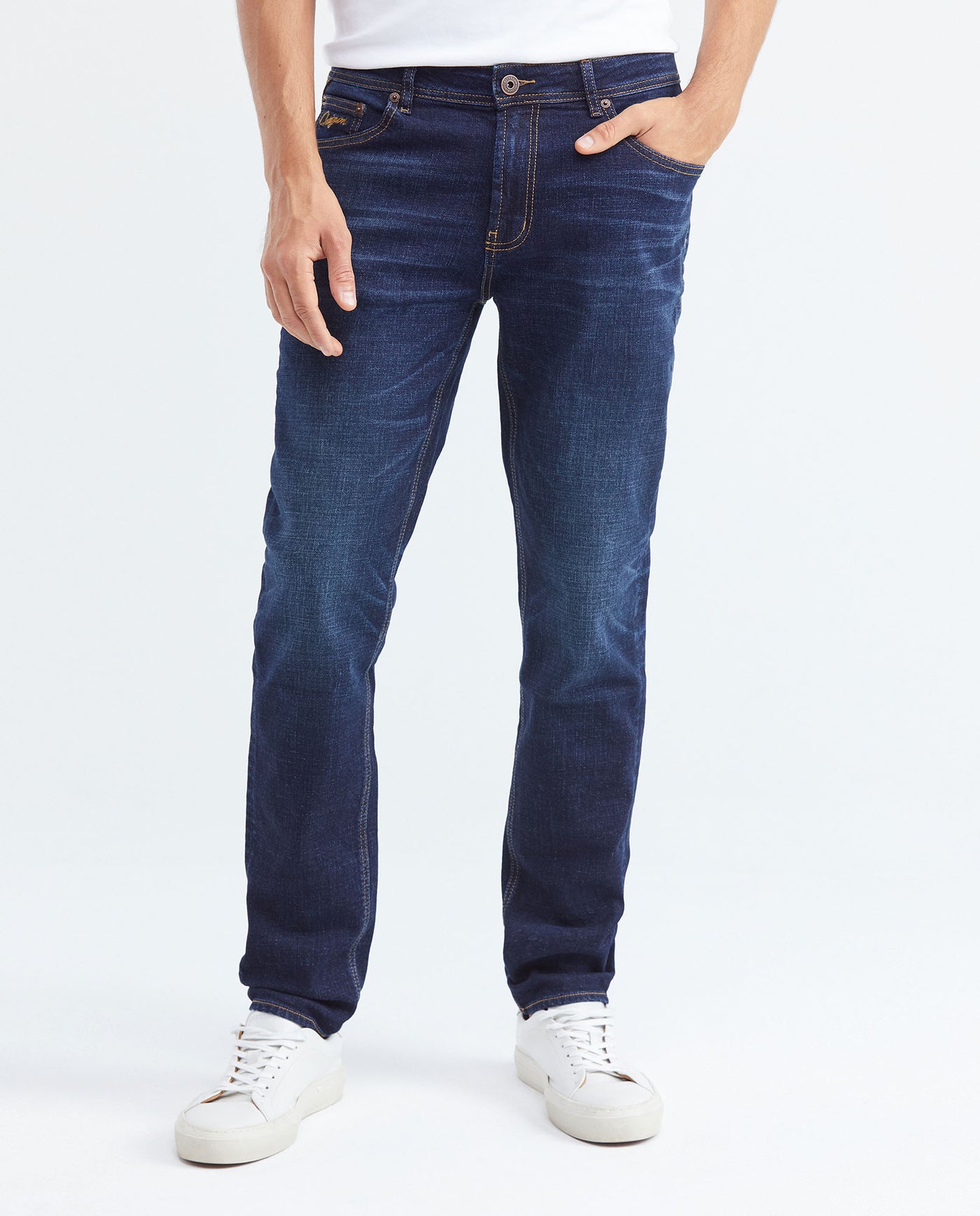 Men's Morrison Jeans Straight Bootcut Dark Wash Extended Subtle Distressing - 1