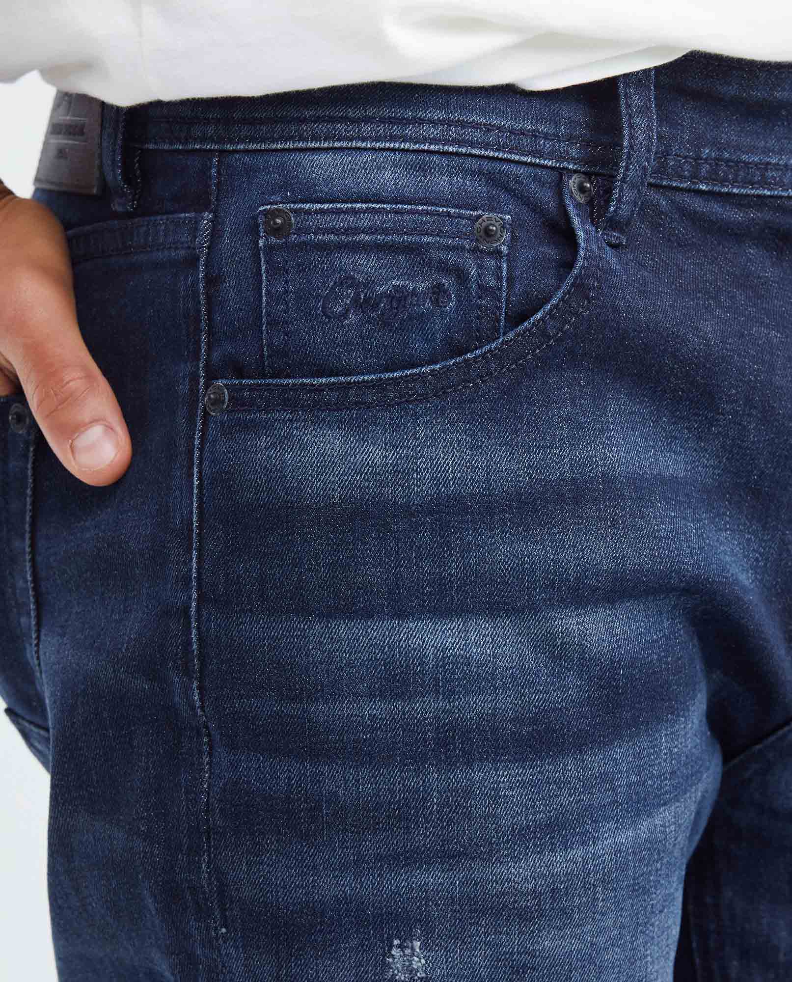 Men's Morrison Jeans Straight Bootcut Dark Wash Heel Knee-Thigh Distressing - 3