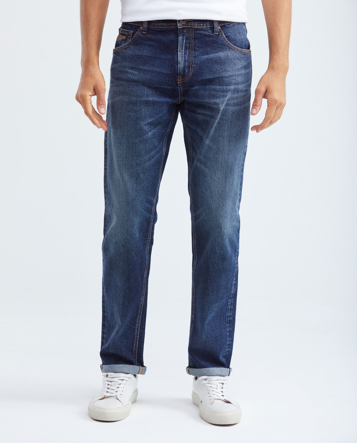 Men's Morrison Jeans Straight Bootcut Dark Wash Knee-Thigh Distressing - 1