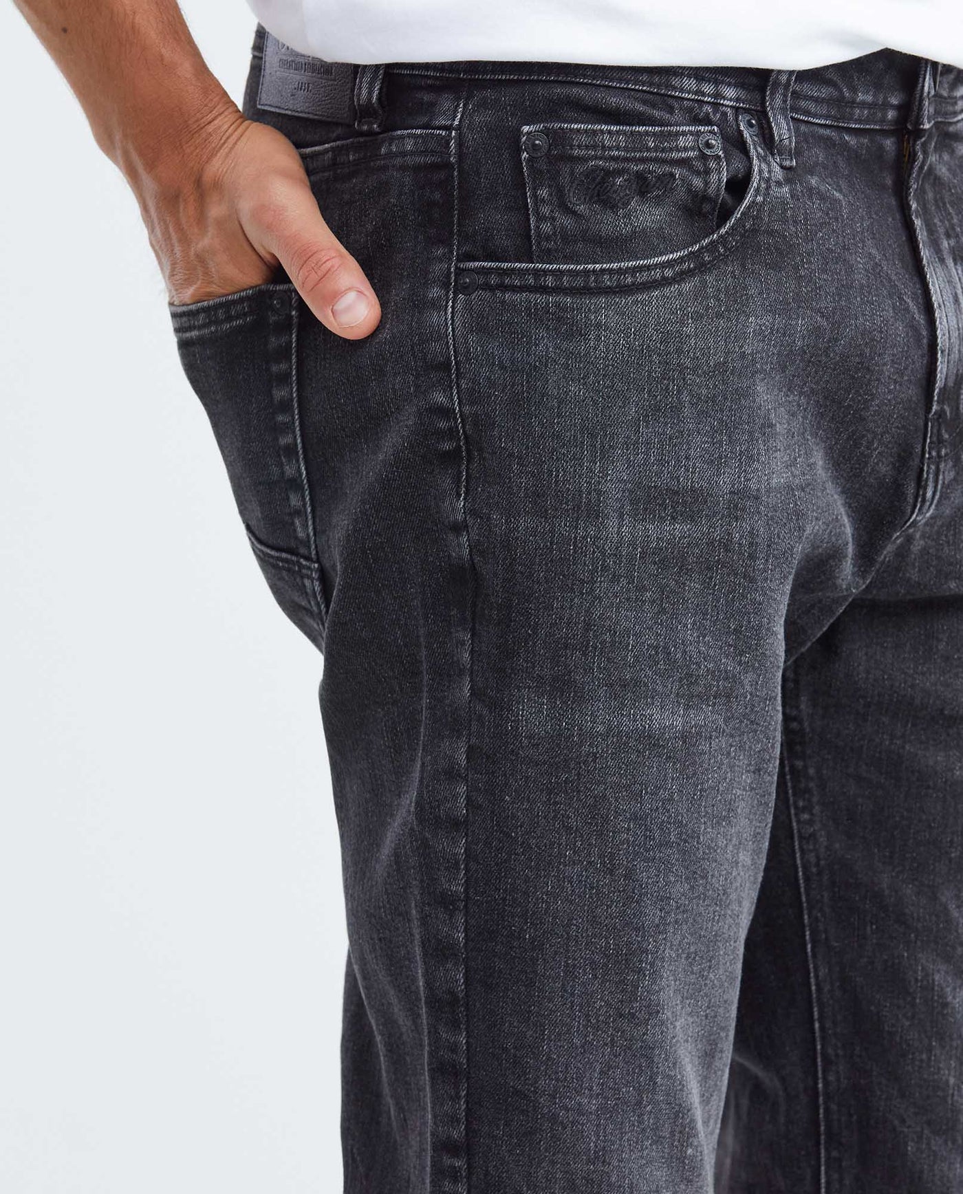 Men's Morrison Jeans Straight Bootcut Gray Wash Knee-Thigh Distressing 332F009 - 3