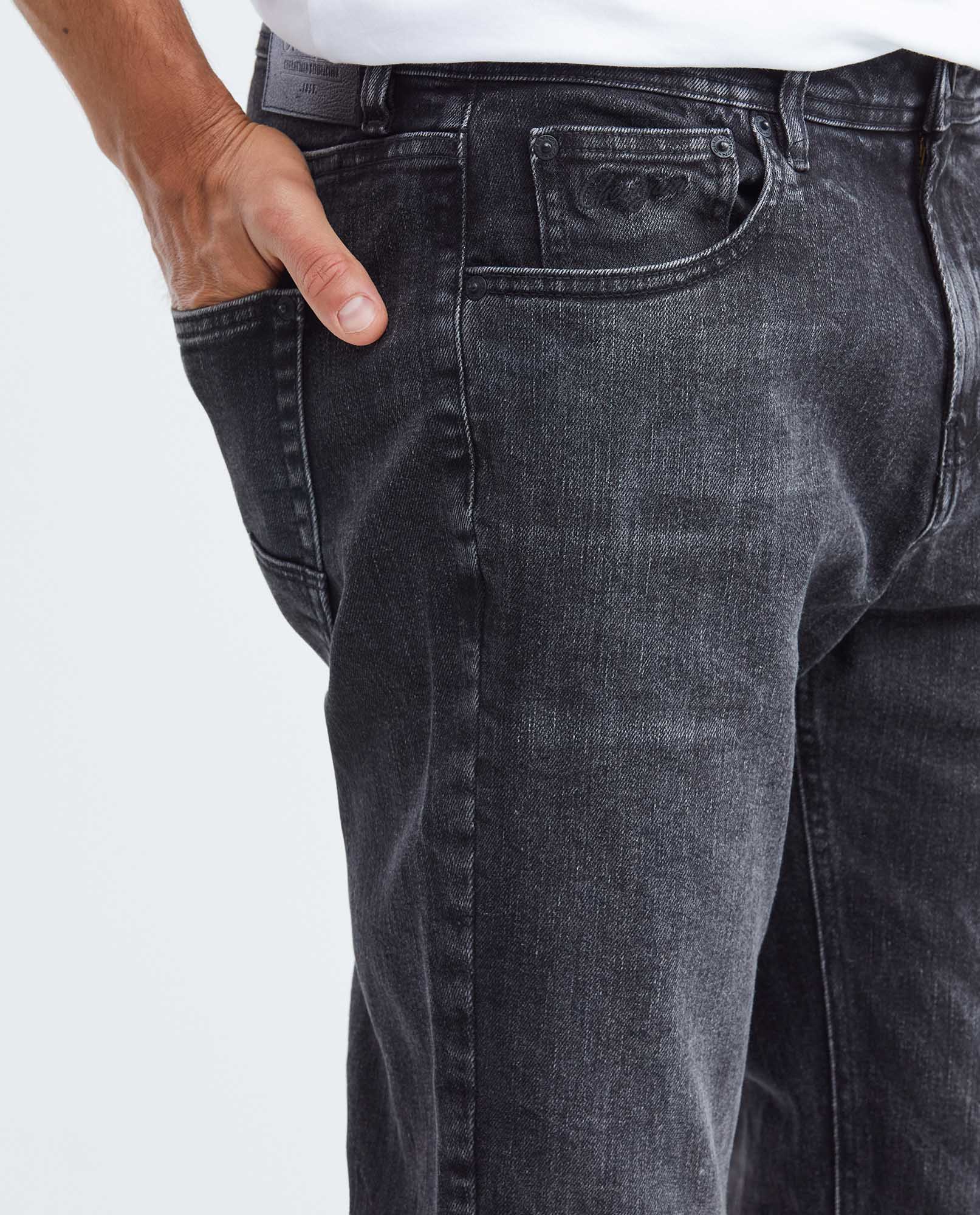 Men's Morrison Jeans Straight Bootcut Gray Wash Knee-Thigh Distressing 332F009 - 3