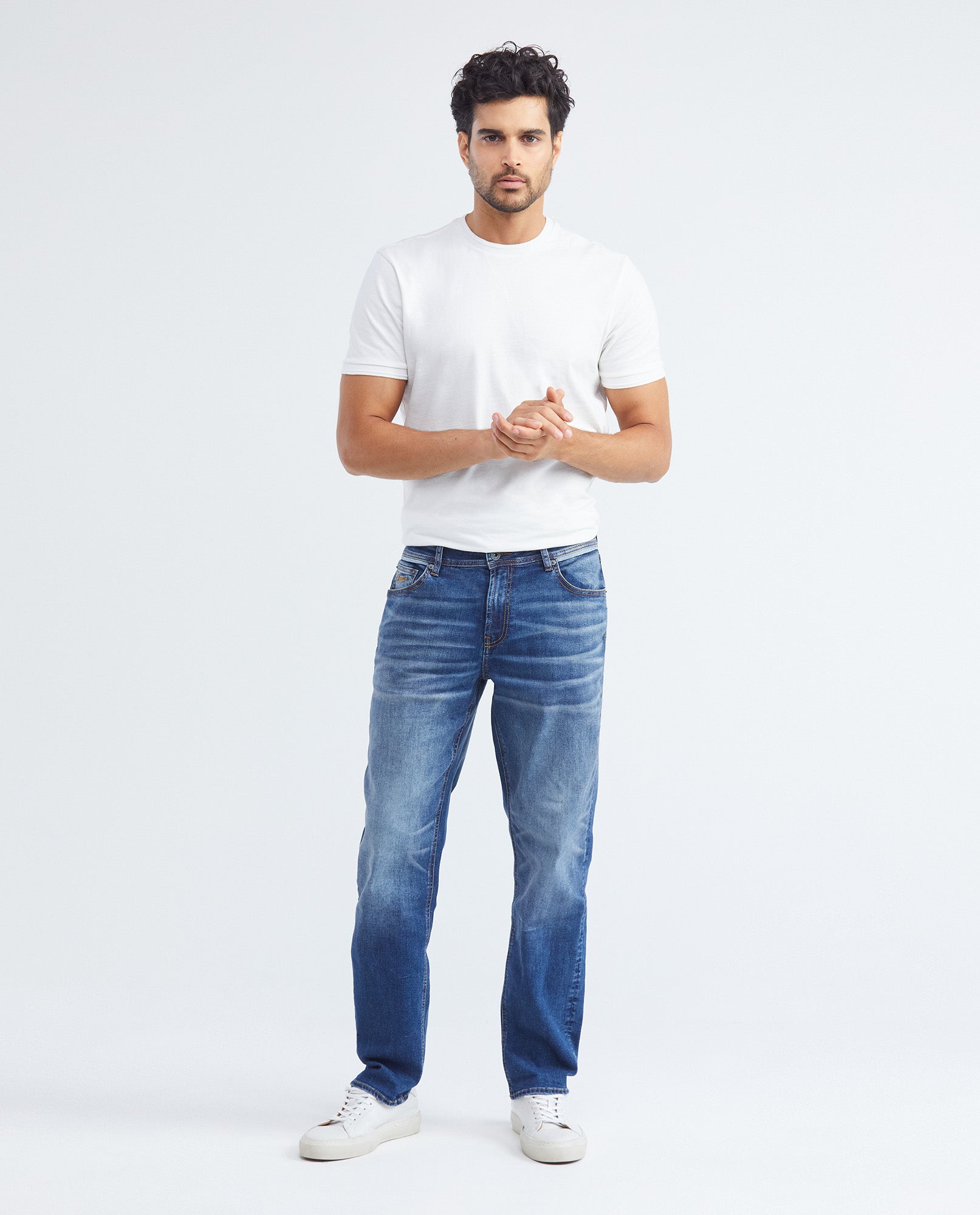 Men's Morrison Jeans Straight Bootcut Medium Wash Recycled Knee-Thigh Distressing 332F010 - 2