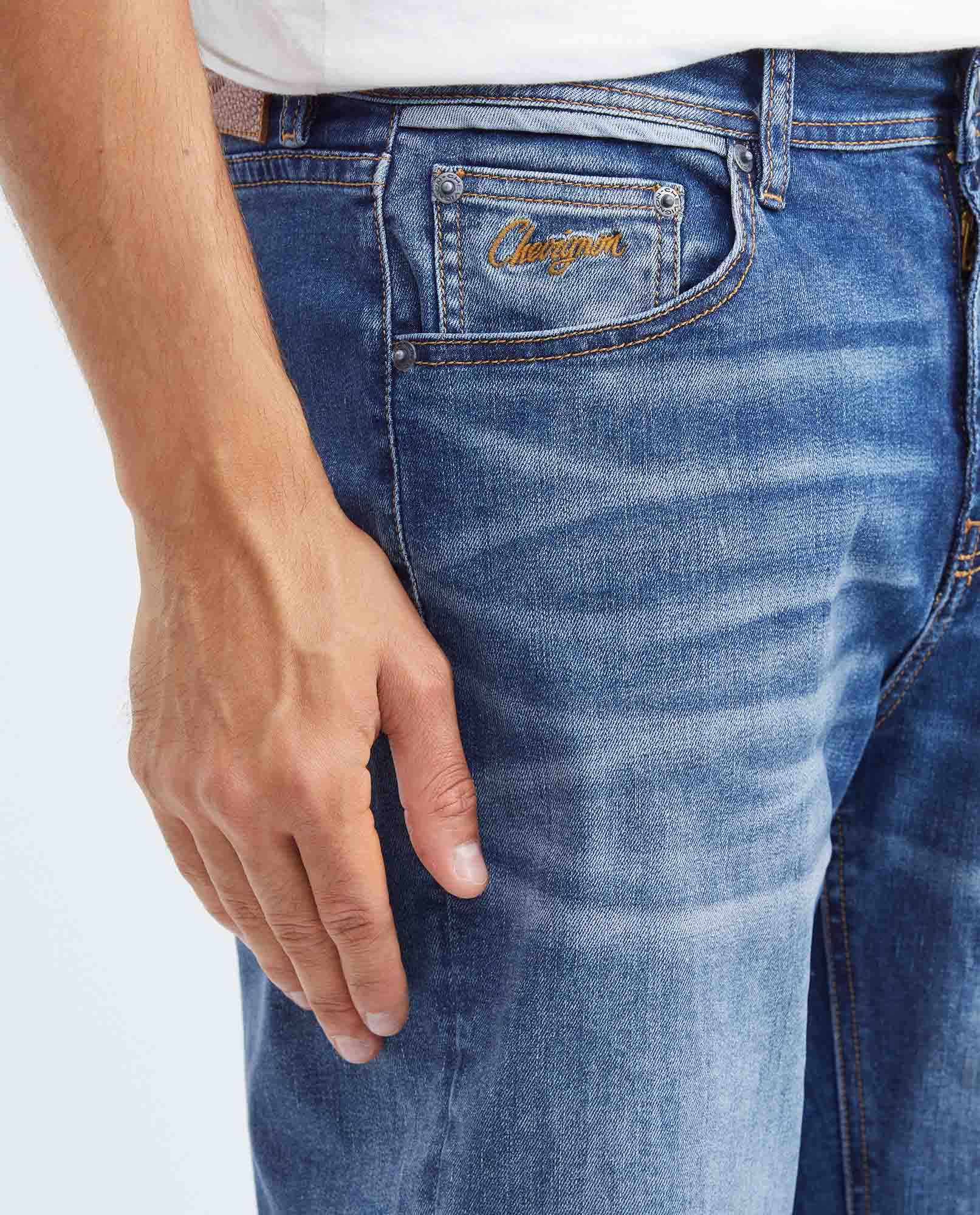 Men's Morrison Jeans Straight Bootcut Medium Wash Recycled Knee-Thigh Distressing 332F010 - 3