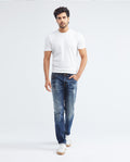 Men's Morrison Jeans Straight Bootcut Dark Wash Heel in Cotton Stretch Blend 332F013 - 2