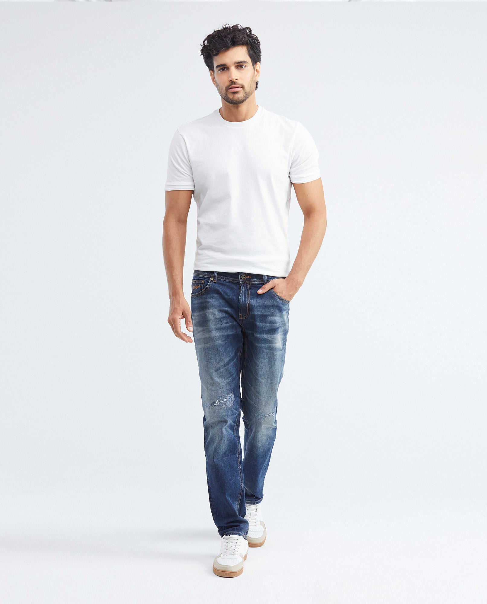 Men's Morrison Jeans Straight Bootcut Dark Wash Heel in Cotton Stretch Blend 332F013 - 2