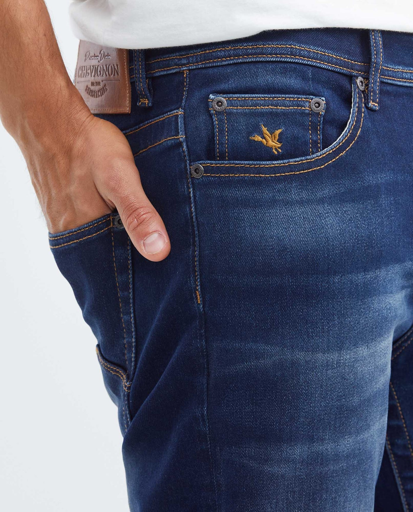 Men's Famous Jeans Slim Fit Dark Wash Recycled Blend Subtle Vintage - 3