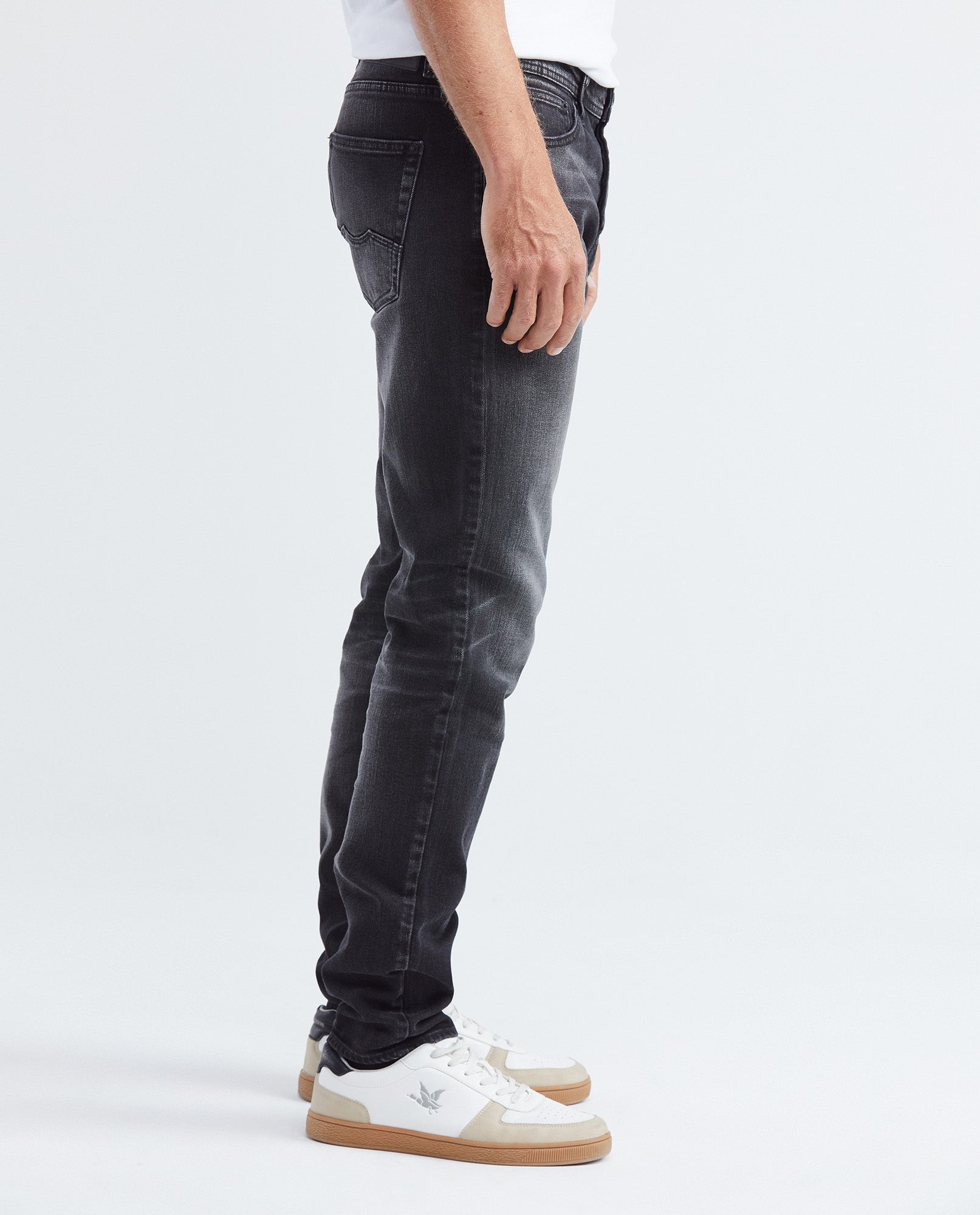 Men's Rider Jeans Slim Fit Gray Wash Distressing Low-Rise - 4