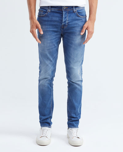 Jean for Men Super Slim Fit, Rider, Super Slim Boot - Medium Blue + Rips - Blue 332F032 - 1