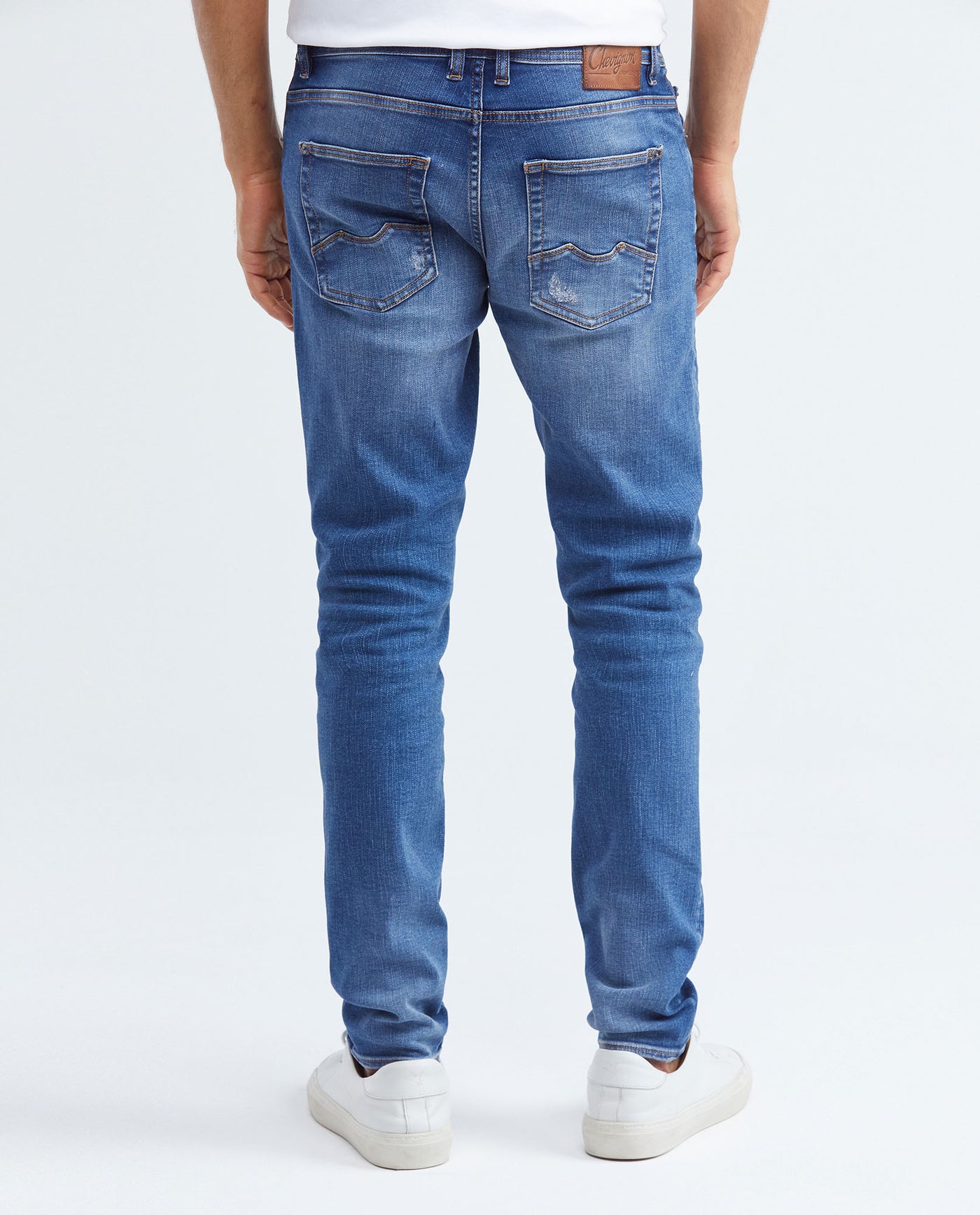 Jean for Men Super Slim Fit, Rider, Super Slim Boot - Medium Blue + Rips - Blue 332F032 - 4