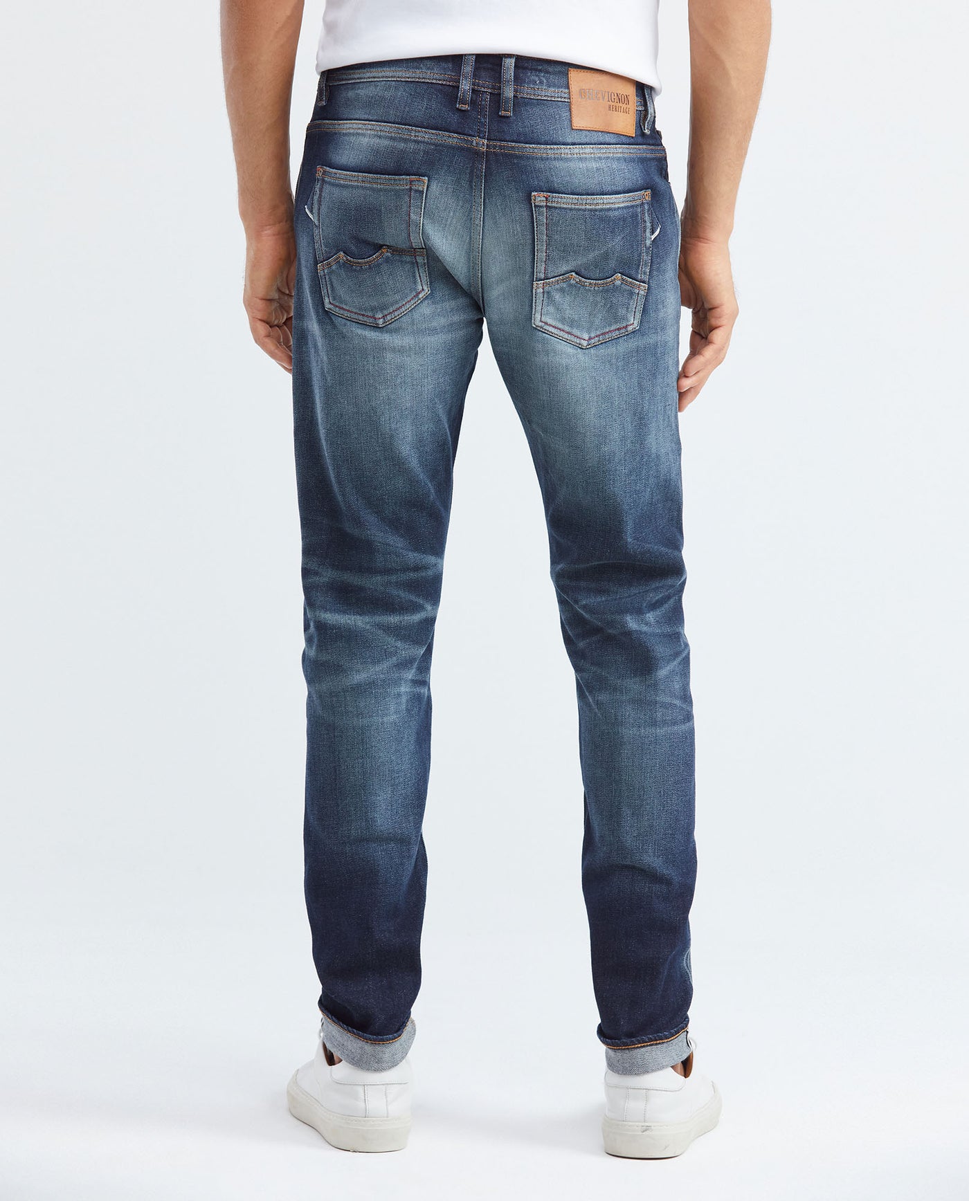 Men's Rider Heritage Jeans Super Slim Fit Dark Gray Wash Distressing Low-Rise 332F451 - 7