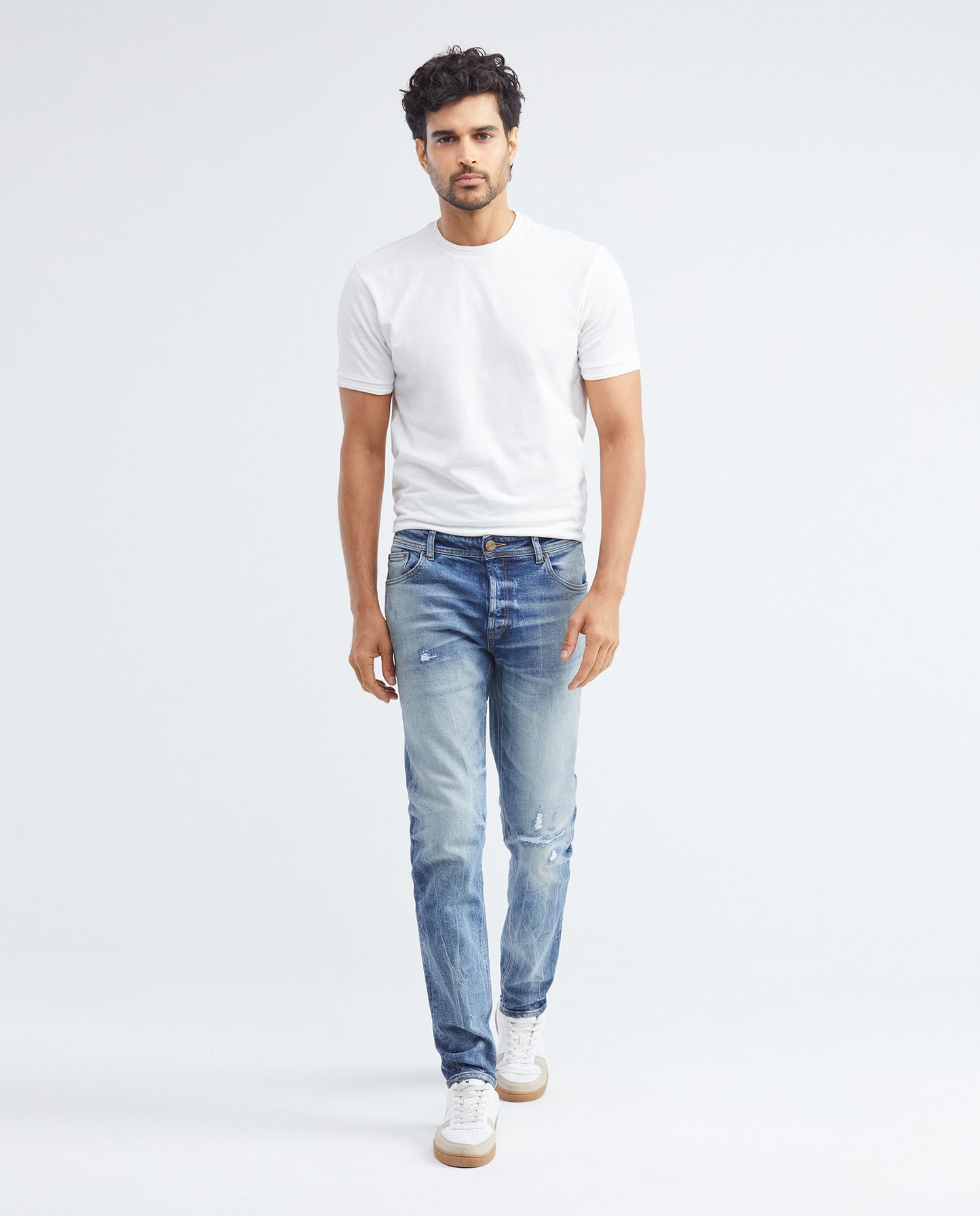 Men's Jeans, Super Slim Fit, Rider, Super Slim Boot - Heritage Ultra Dark Strong Wear + Ripped - Blue - 1