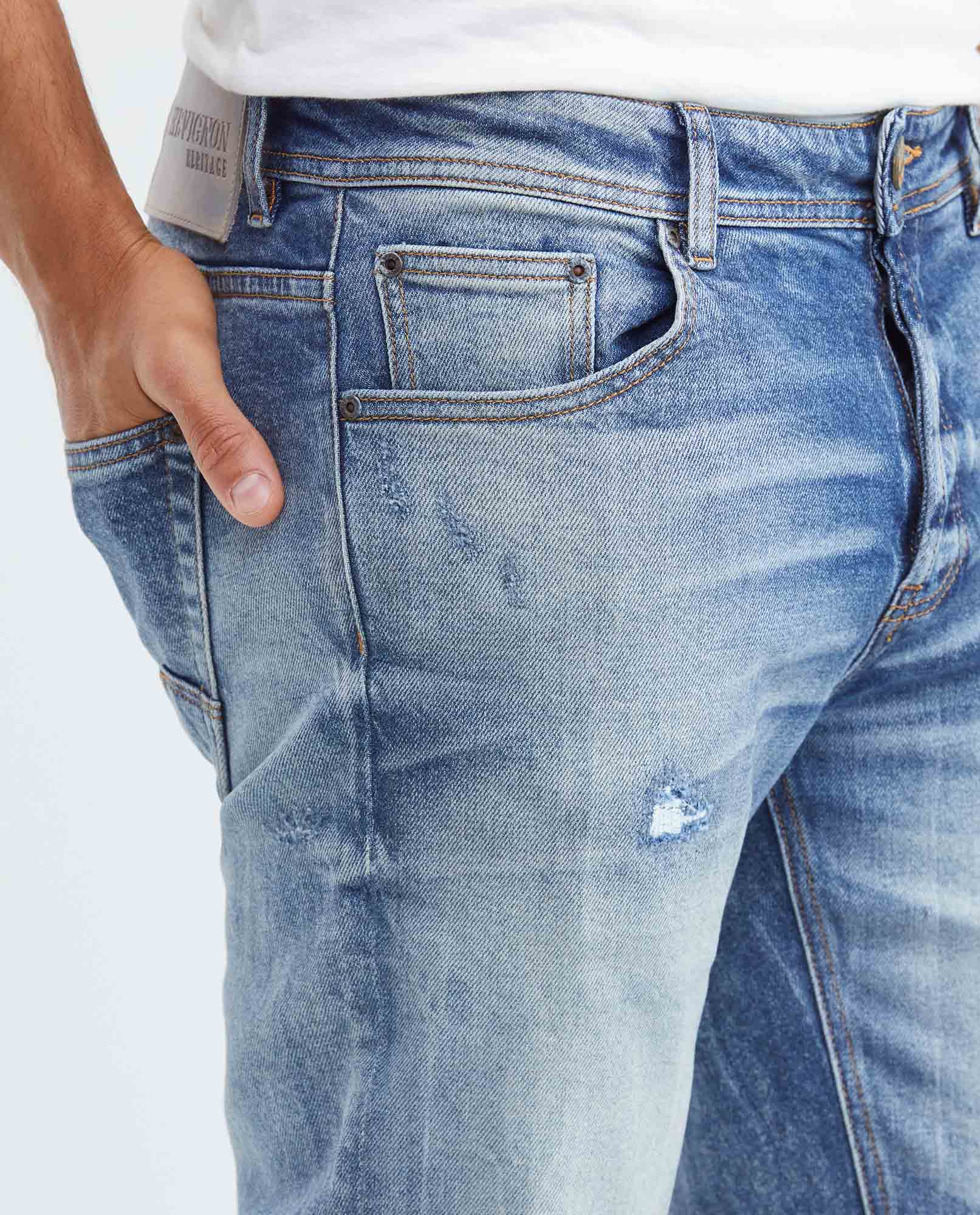 Men's Jeans, Super Slim Fit, Rider, Super Slim Boot - Heritage Ultra Dark Strong Wear + Ripped - Blue - 3