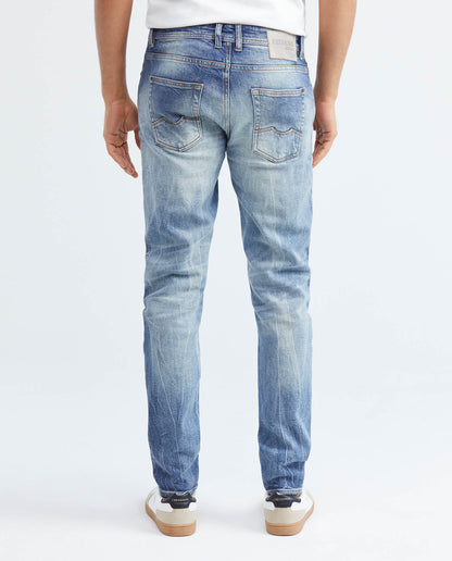 Men's Jeans, Super Slim Fit, Rider, Super Slim Boot - Heritage Ultra Dark Strong Wear + Ripped - Blue - 6