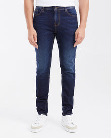 Slim Fit Mid-Rise Dark Blue Slim Leg Jeans for Men - Blue 332G012 - 1