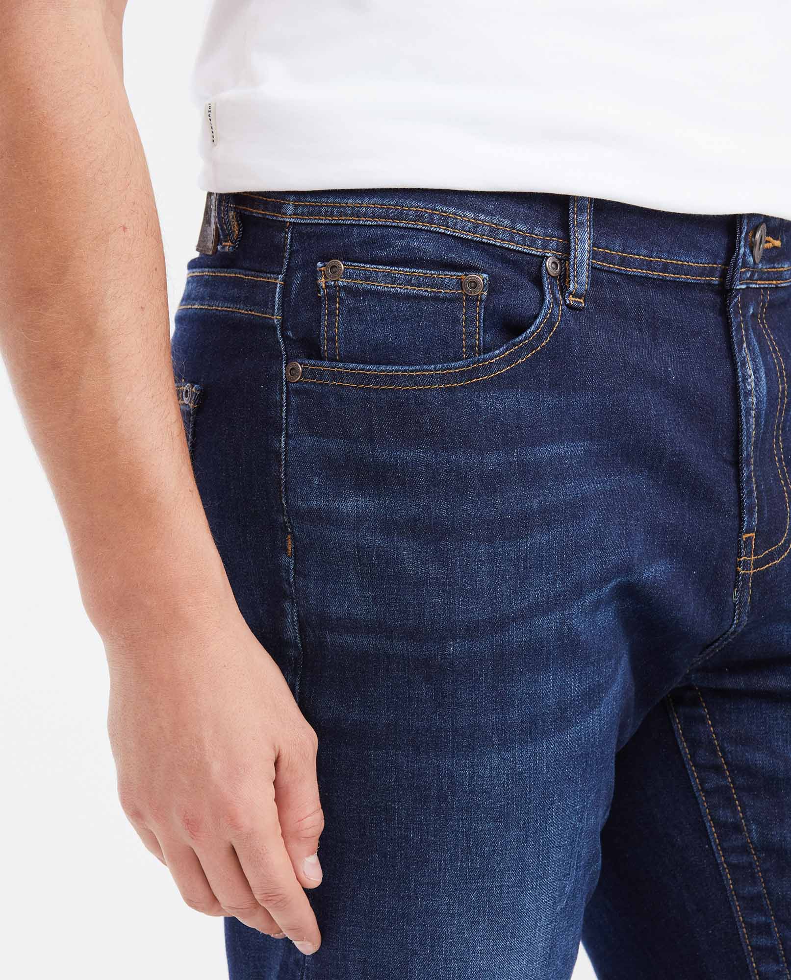 Slim Fit Mid-Rise Dark Blue Slim Leg Jeans for Men - Blue 332G012 - 3