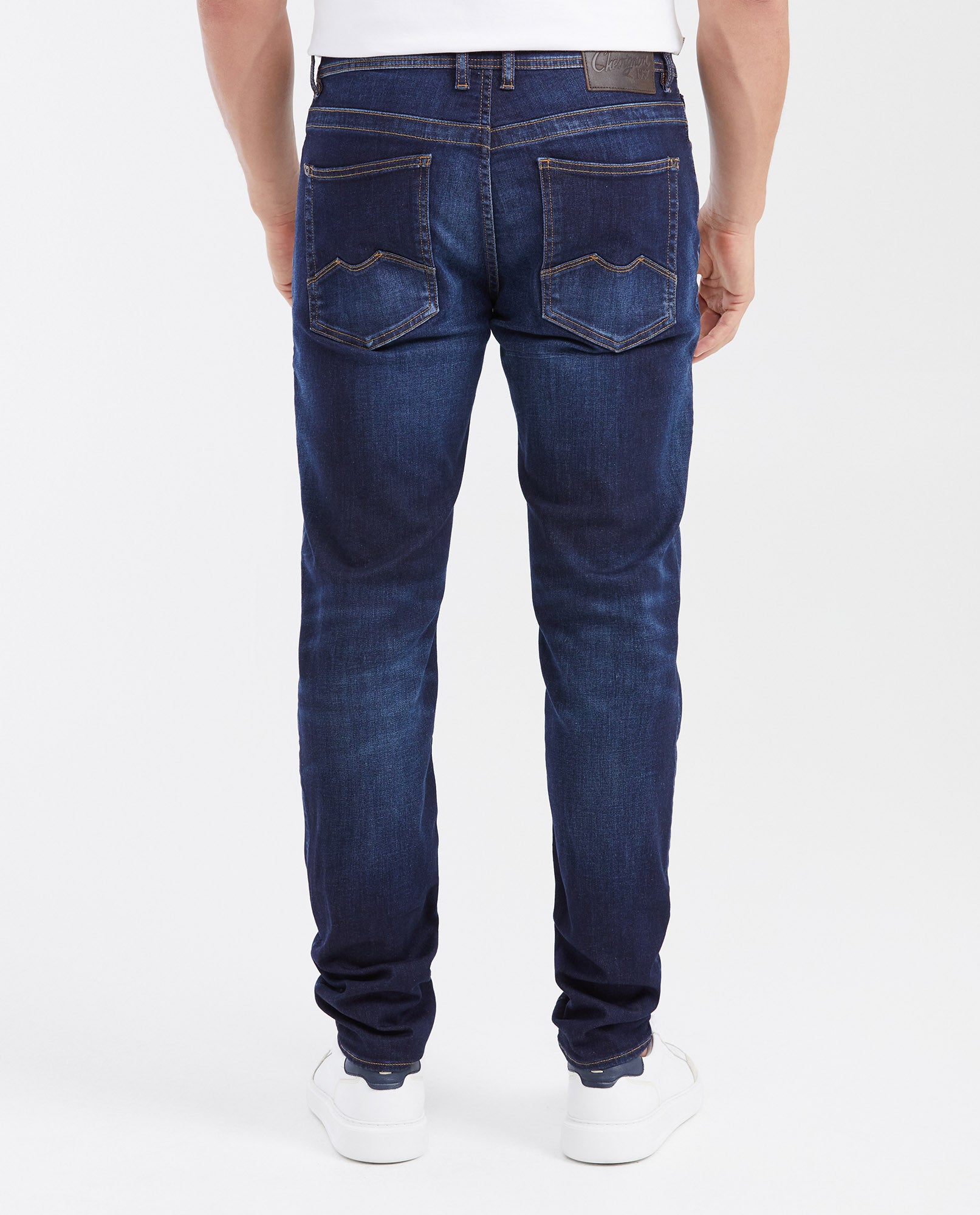 Slim Fit Mid-Rise Dark Blue Slim Leg Jeans for Men - Blue 332G012 - 4