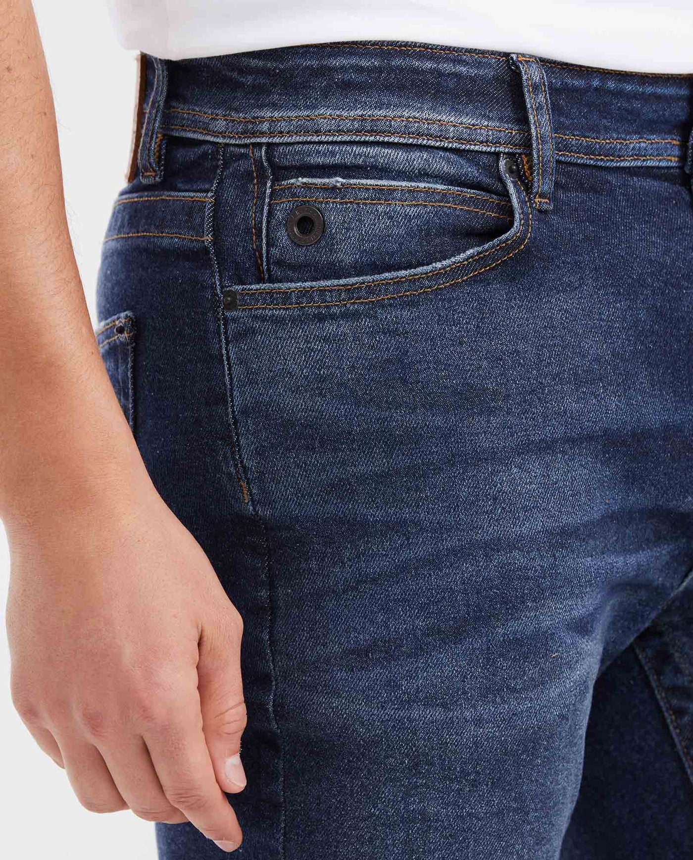Slim Fit Mid-Rise Dark Blue Slim Leg Jeans for Men - Blue 332G014 - 3