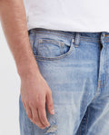 Men's Famous Slim Fit Jeans in Light Wash with Sandblasting and Patched Rips in Comfort 332G017 - 3