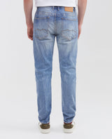 Men's Famous Slim Fit Jeans in Light Wash with Sandblasting and Patched Rips in Comfort 332G017 - 4