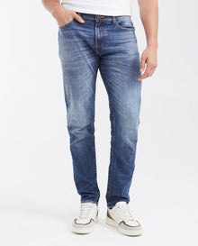 Men's Slim Fit Mid - Rise Dark Vintage Blue Slim Leg Jeans - Blue - 1