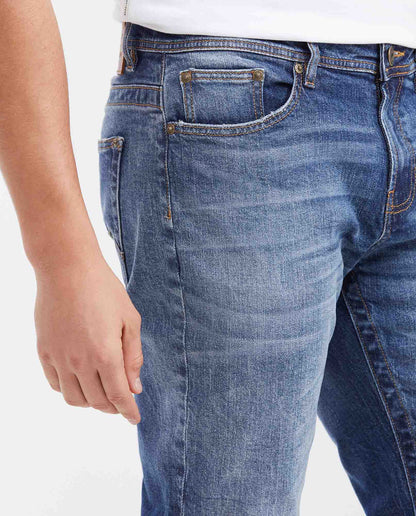 Men's Slim Fit Mid - Rise Dark Vintage Blue Slim Leg Jeans - Blue - 3