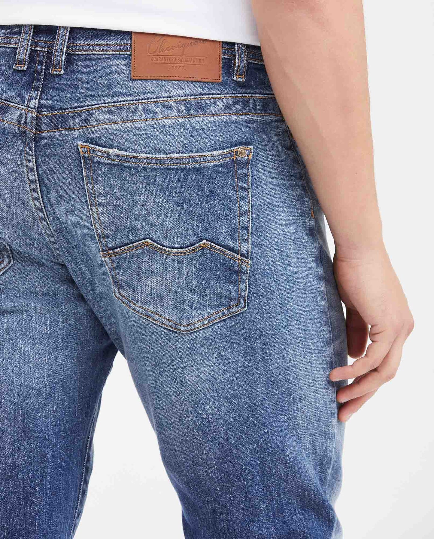 Men's Slim Fit Mid - Rise Dark Vintage Blue Slim Leg Jeans - Blue - 5