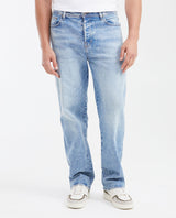 Men's Maverick Relaxed Fit Boot Cut Jeans in Light Vintage Irregular Wash Comfort - 1