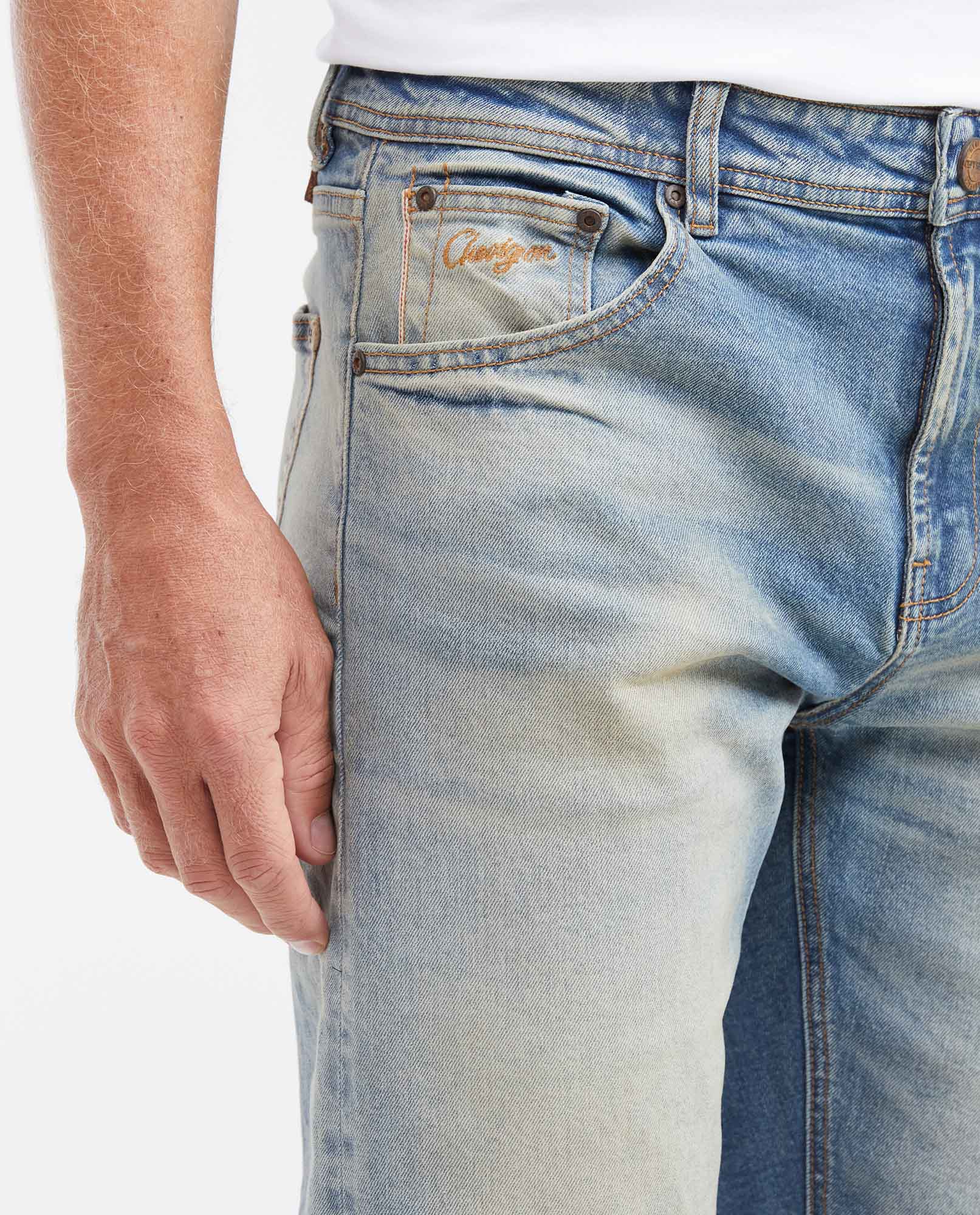 Men's Heritage Morrison Straight Fit Boot Cut Jeans in Medium Selvedge with Dirty Vanilla Effect - 3