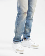 Men's Heritage Morrison Straight Fit Boot Cut Jeans in Medium Selvedge with Dirty Vanilla Effect - 4