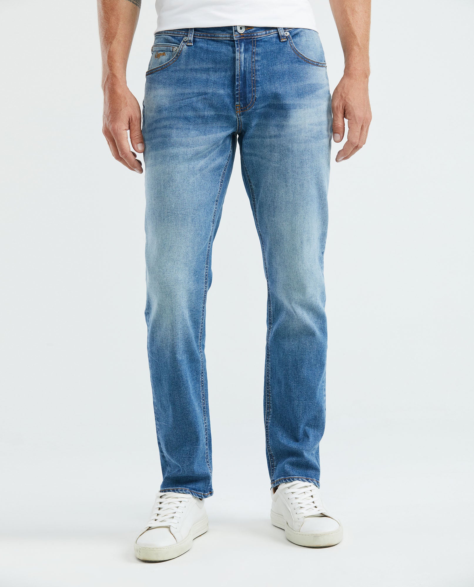Men's Revenge Jeans Relaxed Fit Light Wash Distressed Recycled Blend Piped Pocket 339E009 - 1