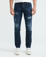Men's Morrison Jeans Straight Fit Dark Wash Destroyer Rips 339E012 - 1